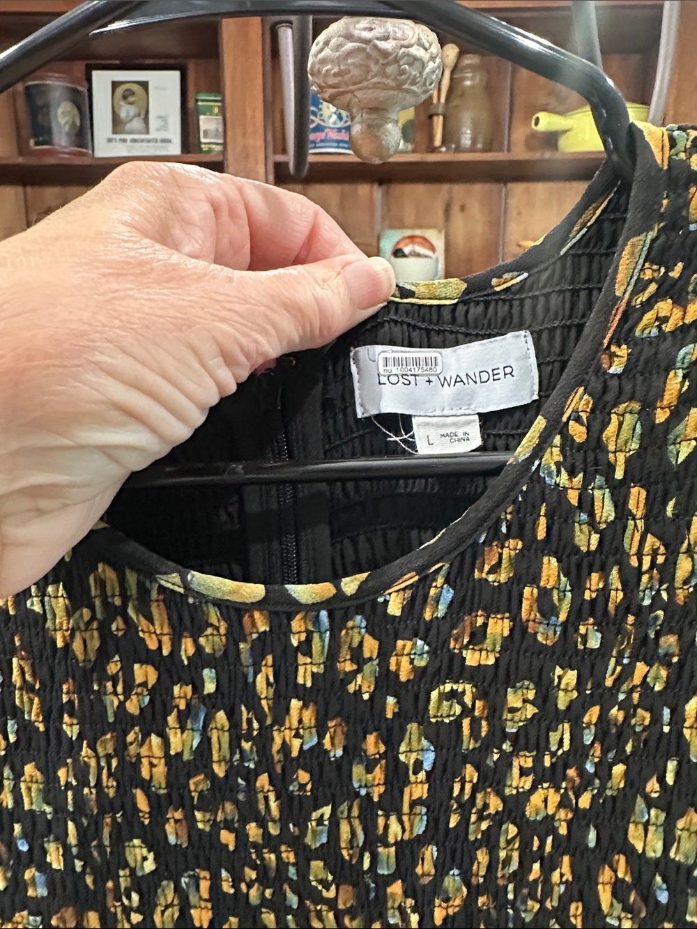 Lost + Wander Black Smocked Dress with Yellow Floral Accent